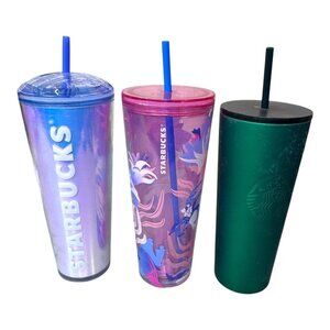 Lot of 3 Starbucks Iridescent Color Changing Tumbler Set Venti Cold Cup Gift SEE
